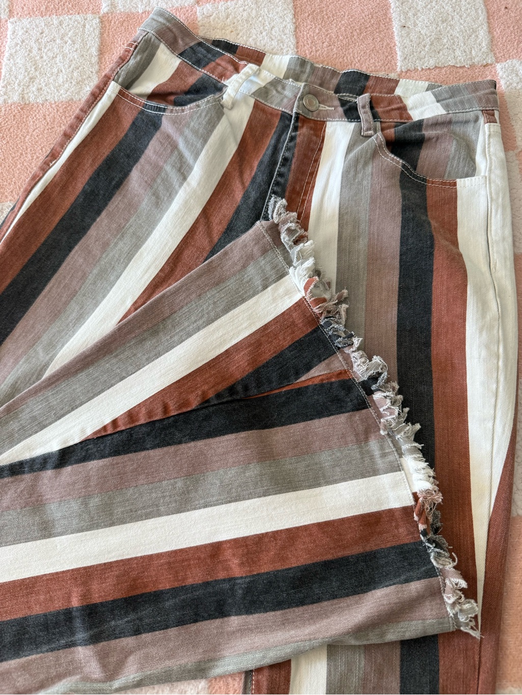 Altar'd State Striped Flare Jeans In Rust, Black & White & Gray